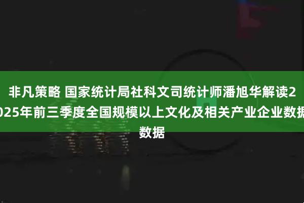 非凡策略 国家统计局社科文司统计师潘旭华解读2025年前三季度全国规模以上文化及相关产业企业数据
